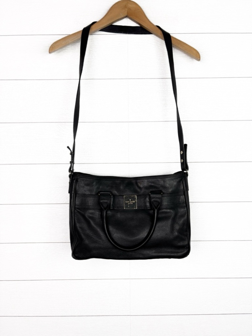 Kate Spade Black Leather Crossbody Shoulder Tote Bag Purse